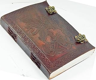 Leather journals Notebook Dragon Embossed Daily Notepad for Men & Women Unlined Paper Medium 8 x 6 Inches, Best Gift for Art Sketchbook, Travel Diary & Notebooks to Write in
