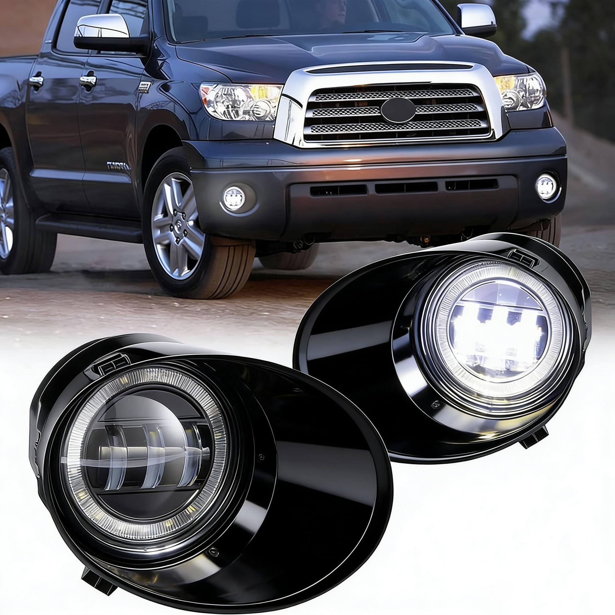 Photo 1 of DRFG LED Fog Lights with Daytime Running Lights Compatible for Toyota Tundra 2007 2008 2009 2010 2011 2012 2013, Sequoia 2008-2011 Fog Light Assembly Fit for Original Bumper Driving Fog Lamp