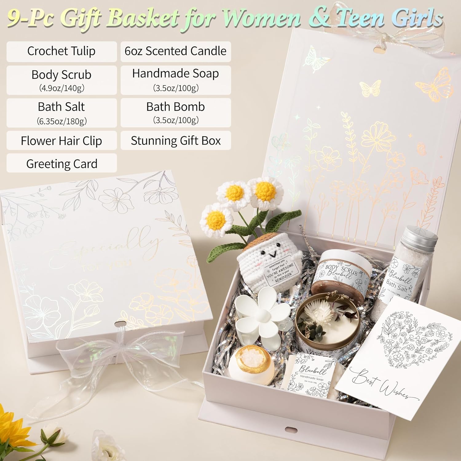 Spa Gifts for Women Bath Gift Set, BlueBell Relaxing Spa Gift Baskets Home Bath Set Self Care Kit Care Package Thank You Birthday Valentines Day Gifts for Her Women Mom Friend Sister Teen Girl Wife - Image 2