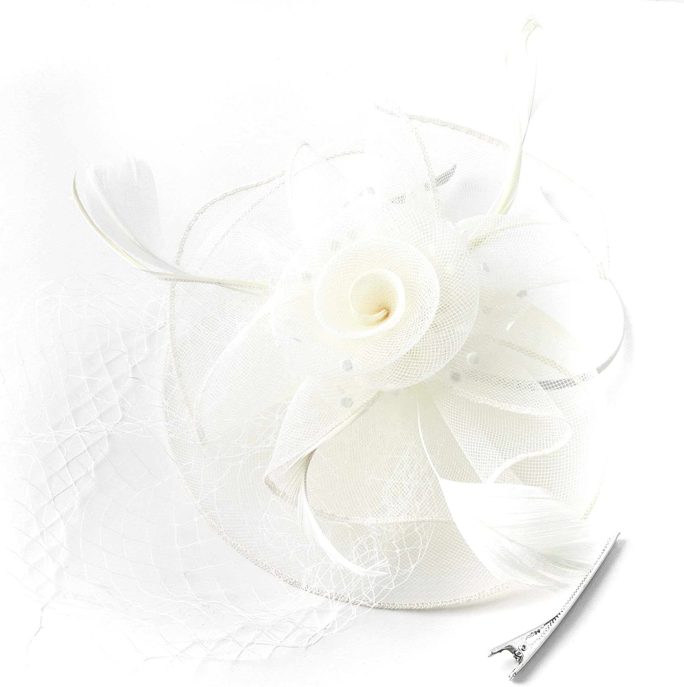 FENTORY Fascinators Women Sinamay Mesh Wedding Cocktail Hats Tea Party Derby Headband (Beige 3)