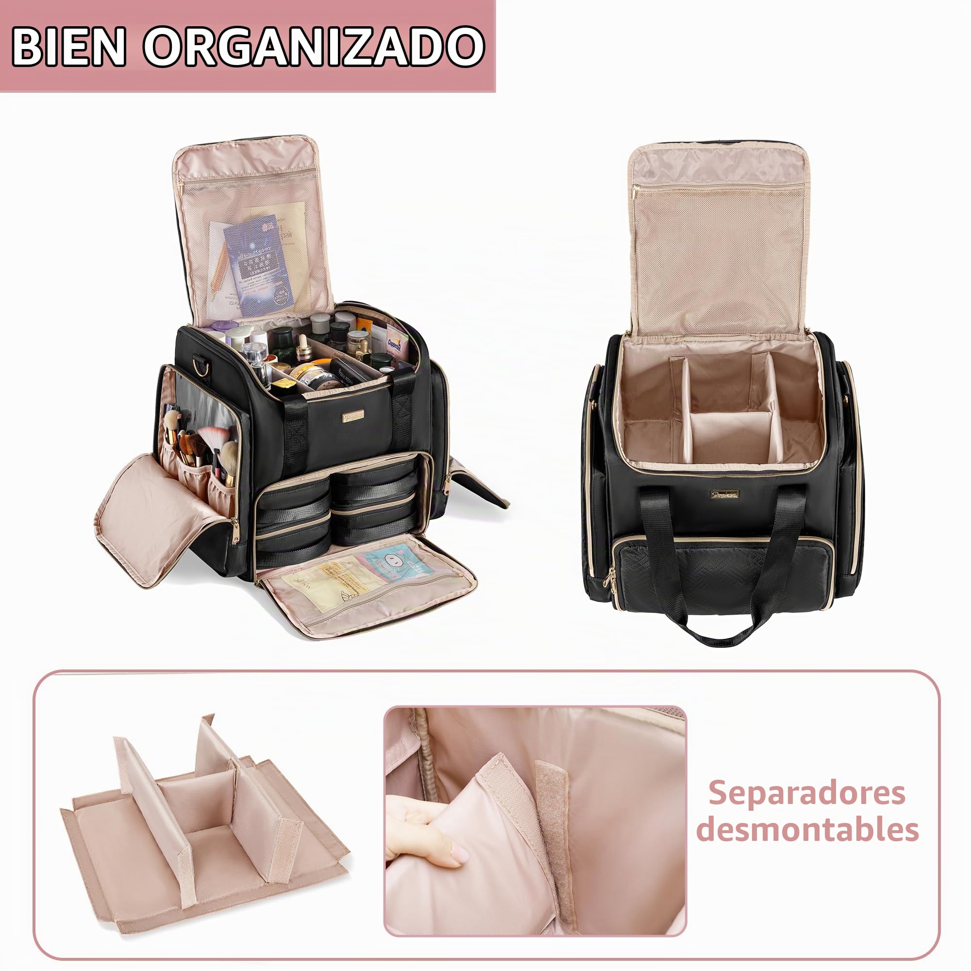 Carrito de Cosméticos con 4 Maletines para Maquilladores, Negro