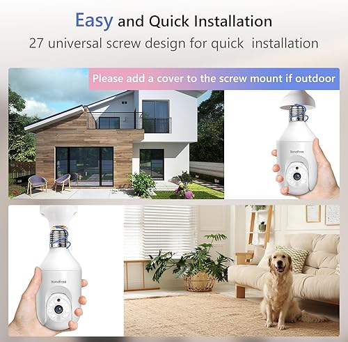Miniatura 8 de BondFree Cámara de seguridad con bombilla de 4MP 5G y 2.4GHz WiFi, cámara de seguridad inalámbrica, enchufe de luz E27, día y noche a todo color,