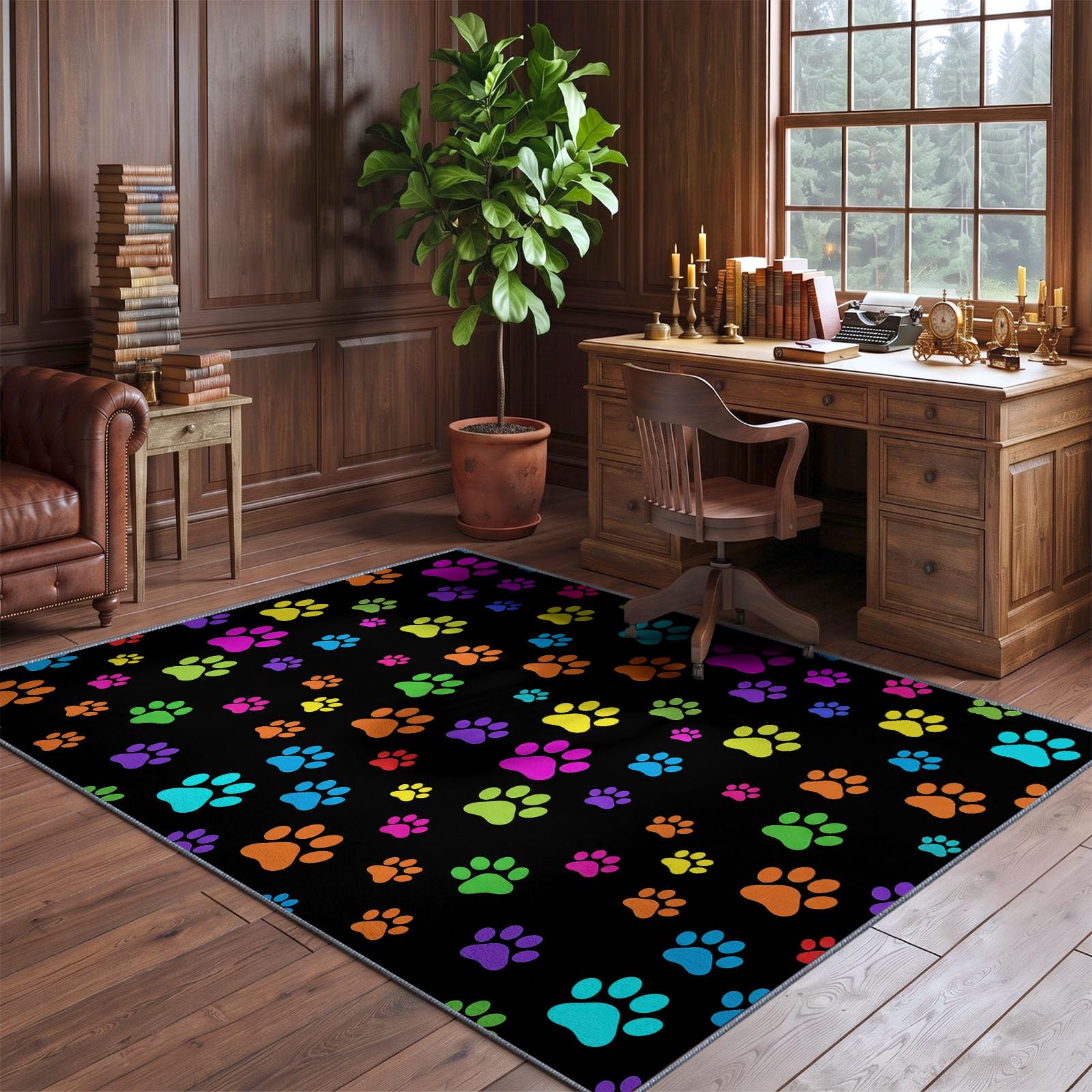 Noir Tapis Salon 80 x 150 cm, Ludique Lavable en Machine Tapis | Chambre Antidérapant, Minimaliste Empreinte De Patte Animale Tapise Bureau Salle a Manger, Doux Poil Ras Rug, Cuisine