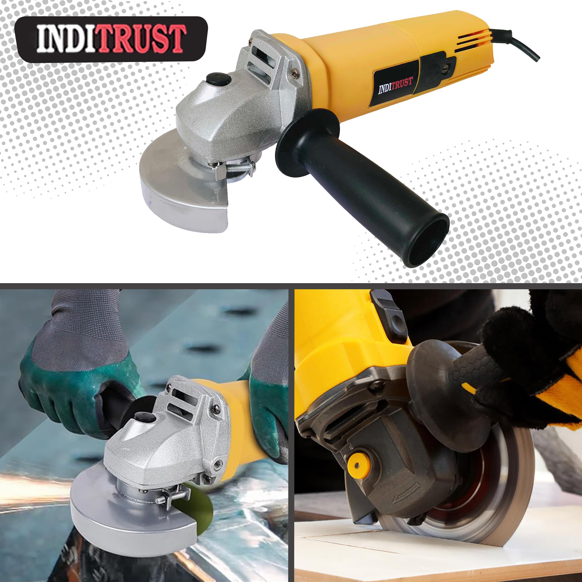 Inditrust 100% Copper Winding 10mm Electric drill machine & Electric Angle Grinder Machine 100mm 8pcs Wheel Combo 5pc Wood 1pc Masonry & GLOVES (Pack of 13) 2
