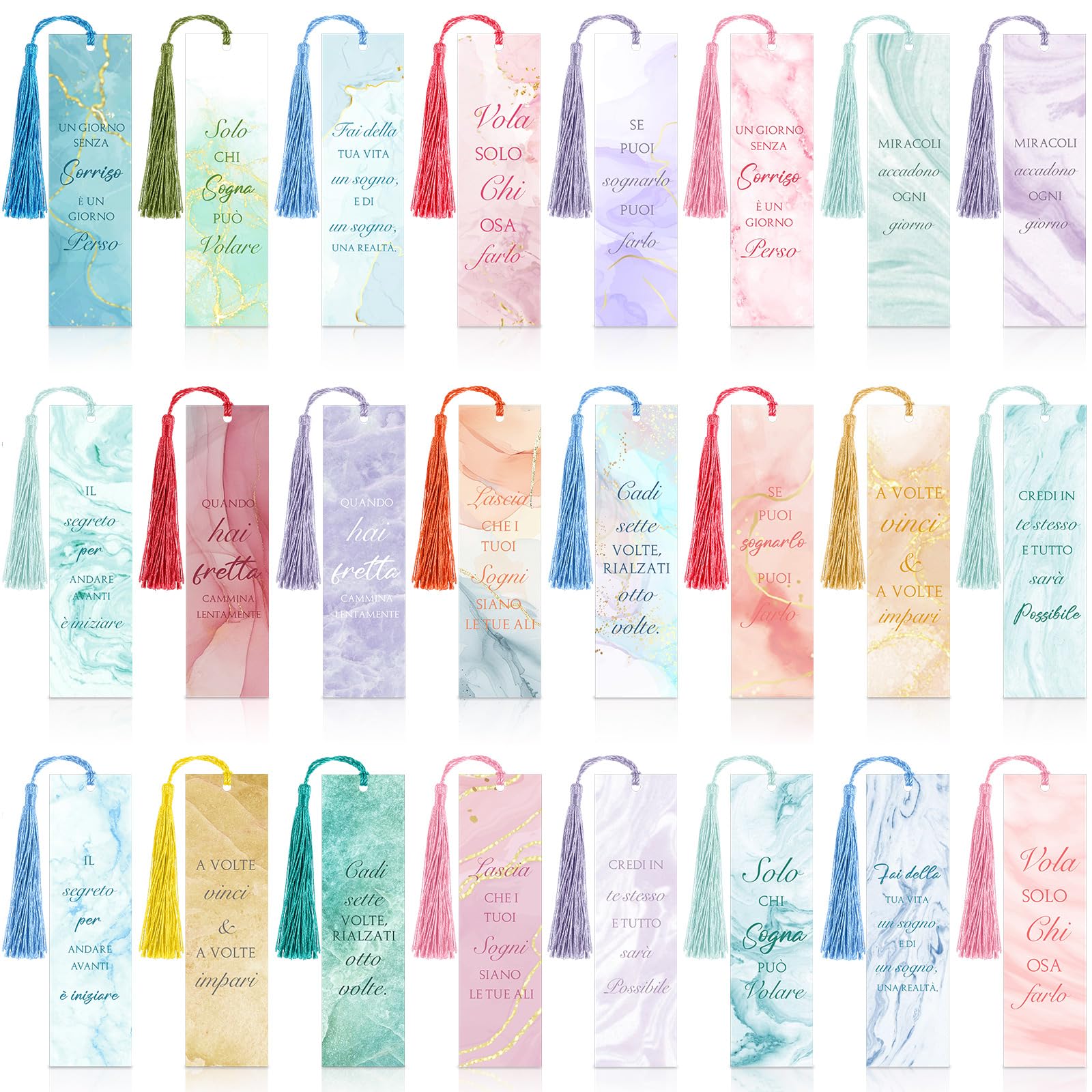 Sinmoe 24 Pezzi Segnalibri con Frasi Motivazionali in Italiano Segnalibro Ispiratore con Nappa Segnalibri di Carta Colorati Regalo Grazie per Colleghi