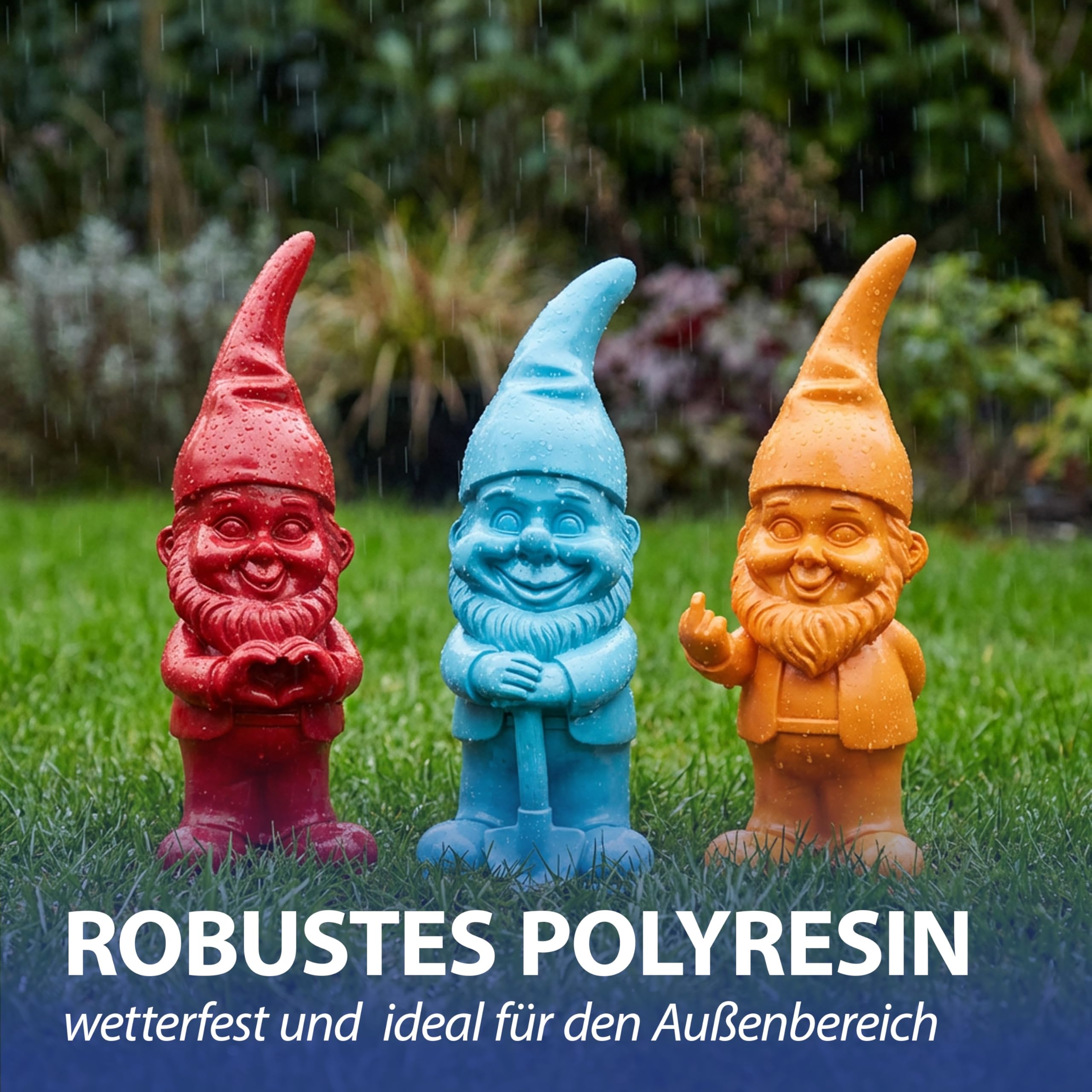 Cepewa XXL Gartenzwerg 3er Set | Polyresin rot türkis orange 20x60x16cm | Dekofigur zum Aufstellen in Haus und Garten | Gartenfigur Zwerg Beetwächter (1 x 3er Set XXL Gartenzwerge rot türkis orange)
