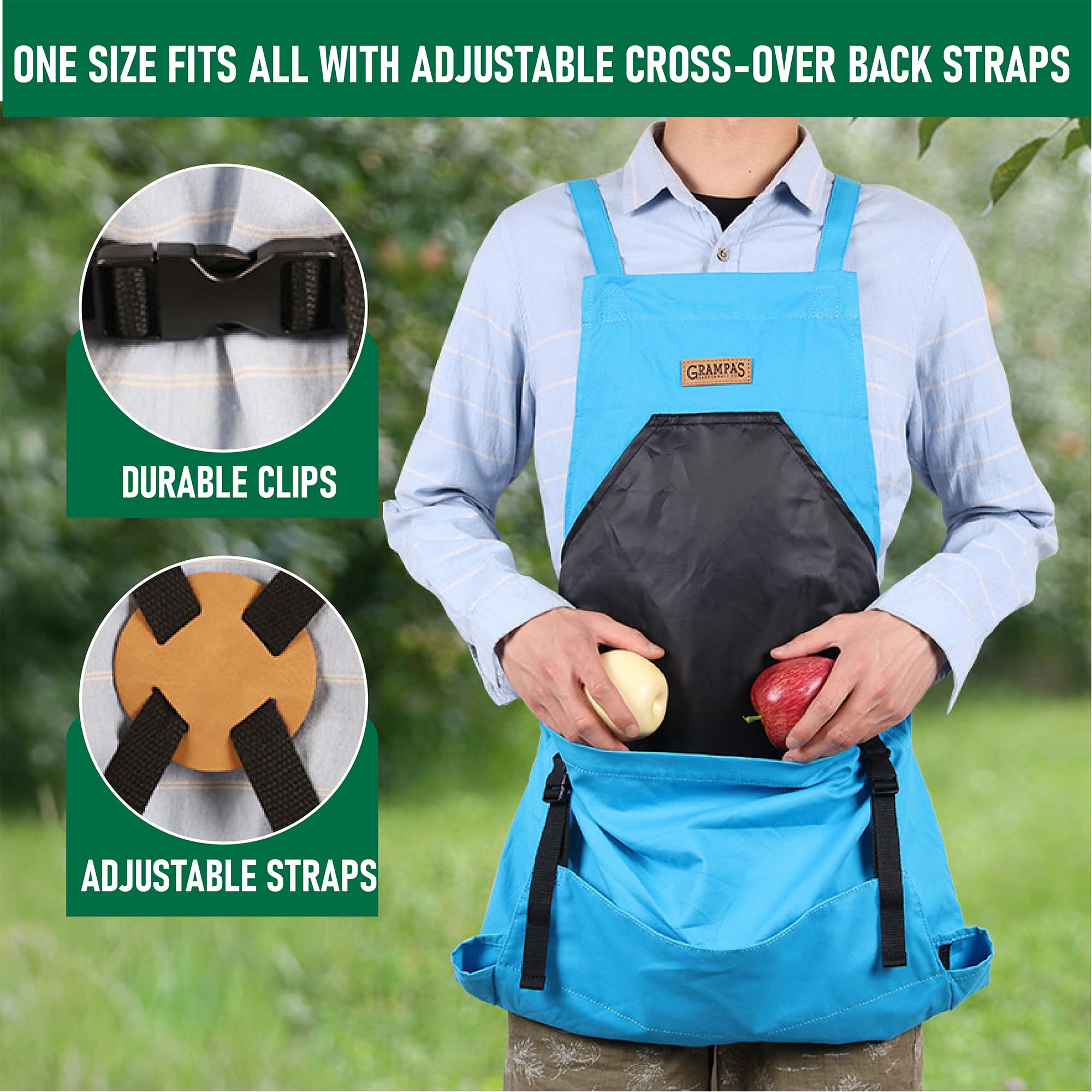 Grampa's Garden Apron - Cross Back Gardening Apron With Pockets For Women & Men | Harvest Apron with Large Kangaroo Pouch