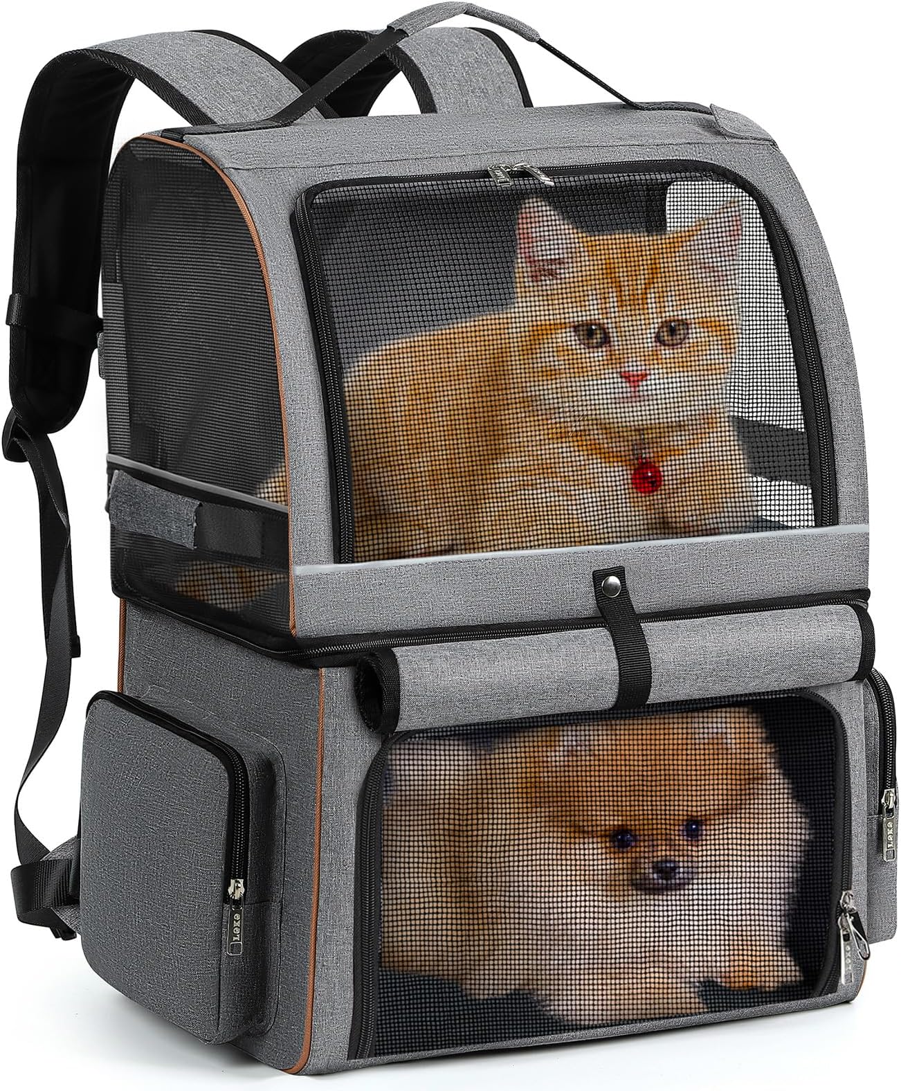 Double Cat Backpack Carrier for 2 Cats, Double-Compartment Pet Carrier Backpack for Two Small Cats or One Medium Dogs, Cats Carrier Backpack Dog Carrier Backpack Fits Up to 24 Lbs,Grey