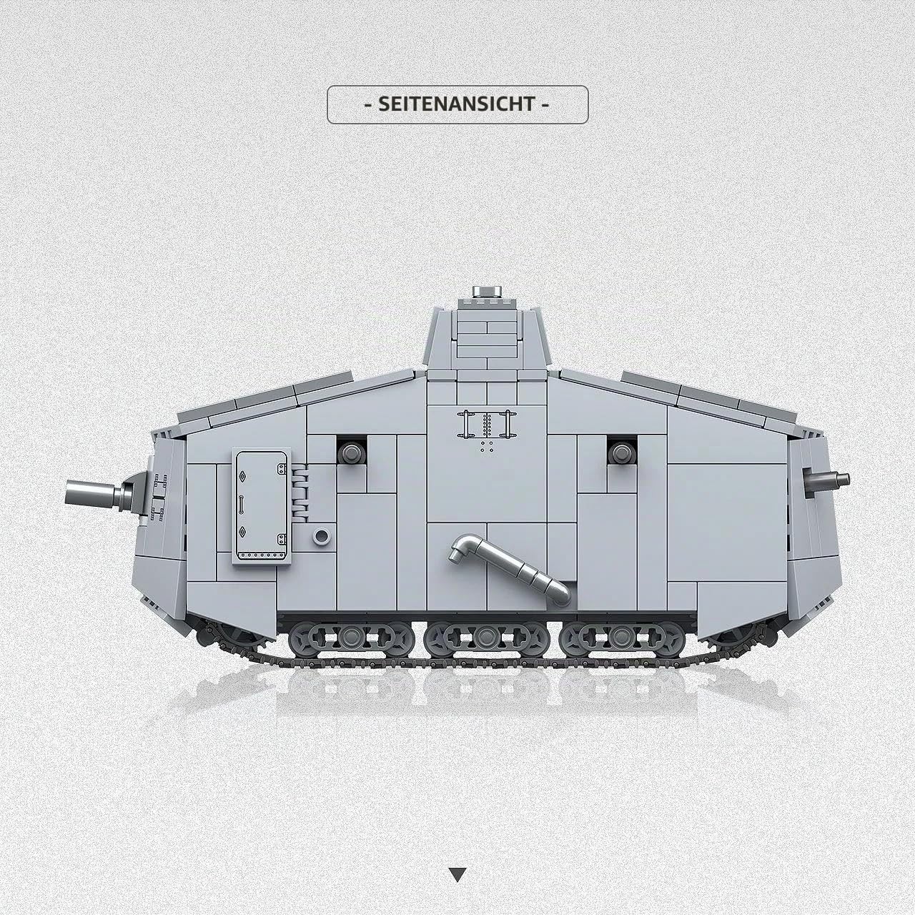 Technik Panzer Bausteine Bausatz, 940 Teile Militär A7V Schwerer Panzer Konstruktionsspielzeug, WW2 Armee Klemmbausteine Tank Modellbausatz, Geschenk für Teenager und Erwachsene