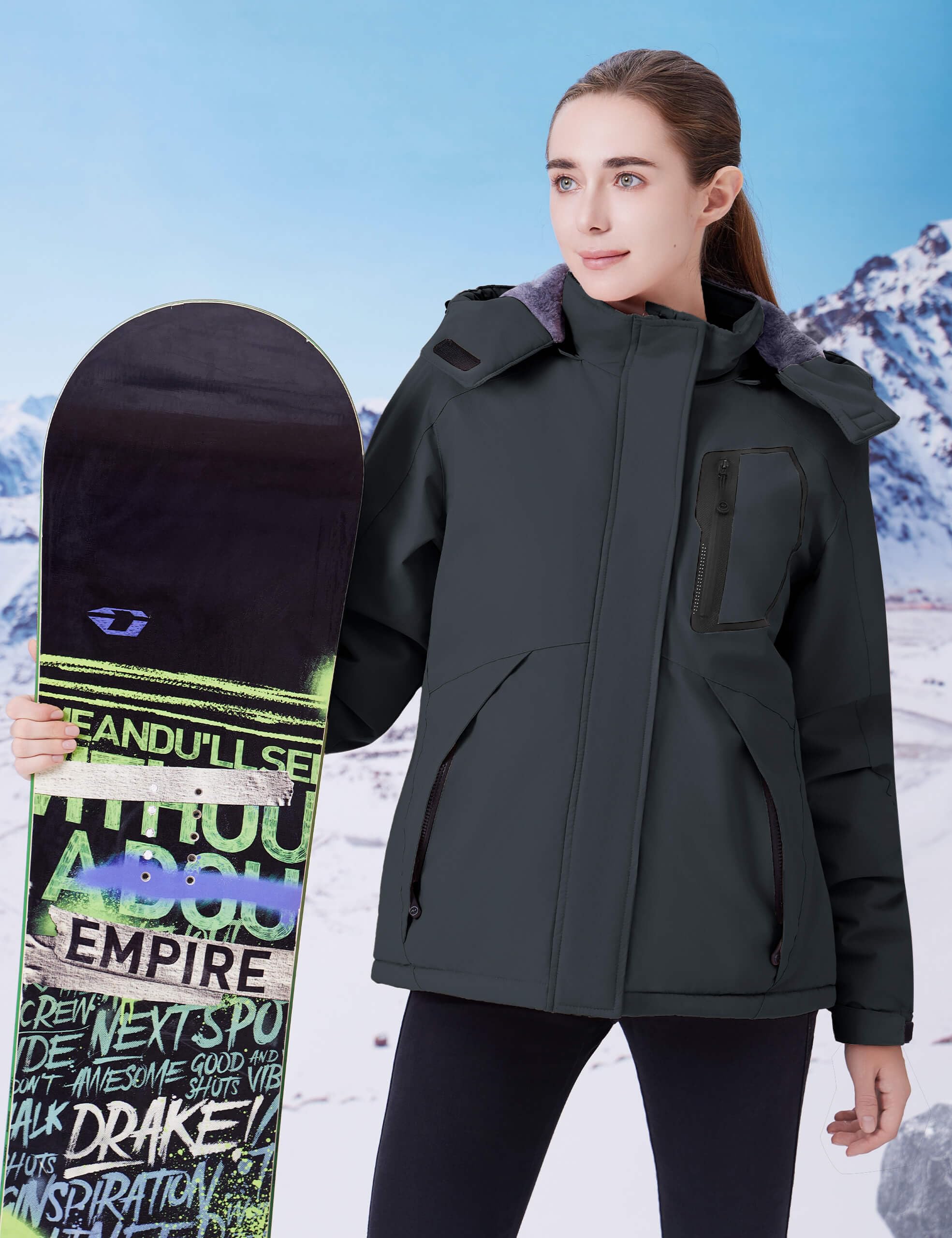 WULFUL Women’s Waterproof Snow Ski Jacket Mountain Windproof Winter Coat with Detachable Hood