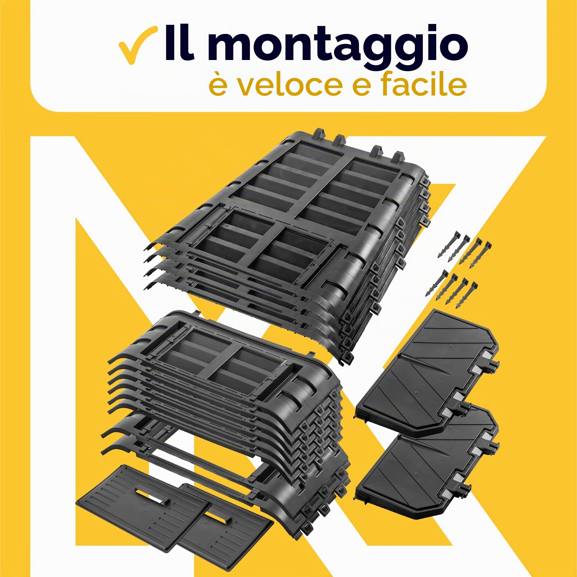 KADAX Compost, Sistema di compostaggio Nero, composti di plastica, Compost Termico Resistente al Tempo con Coperchio Pieghevole (1000L)