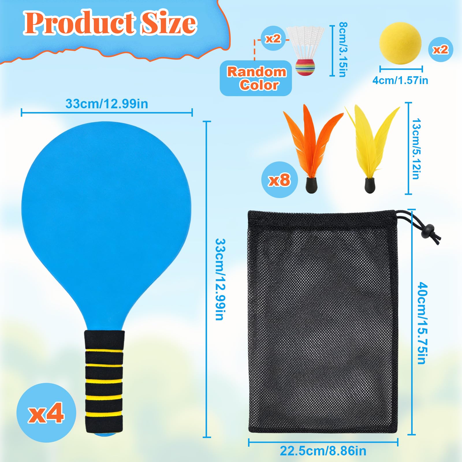 Beach Ball Spiel Set, Draußen Kinder Beachball Set with 2 Schläger, 6 Federbälle, 2 Haltbare Plastikbälle, 1 Tasche, Strandball Schlägerset Sommer Paddleball Spielset für Party