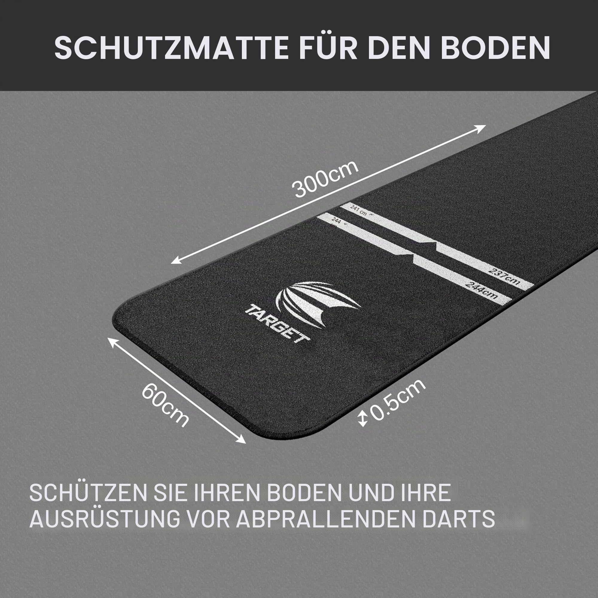 Target Darts World Champion Dart-Matte | Dart Oche Matte mit Softdart und Steeldart Wurfabständen | rutschfeste Teppichmatte für Boden und Dartspitzen Schutz | Dart Zubehör