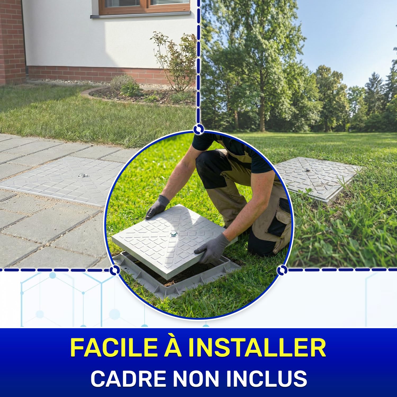 Couvercle de Regard Carré 30 x 30 cm en Plastique - Couvercle Regard Couleur Grise Antidérapant - Garantie de 10 Ans - MONTERAL