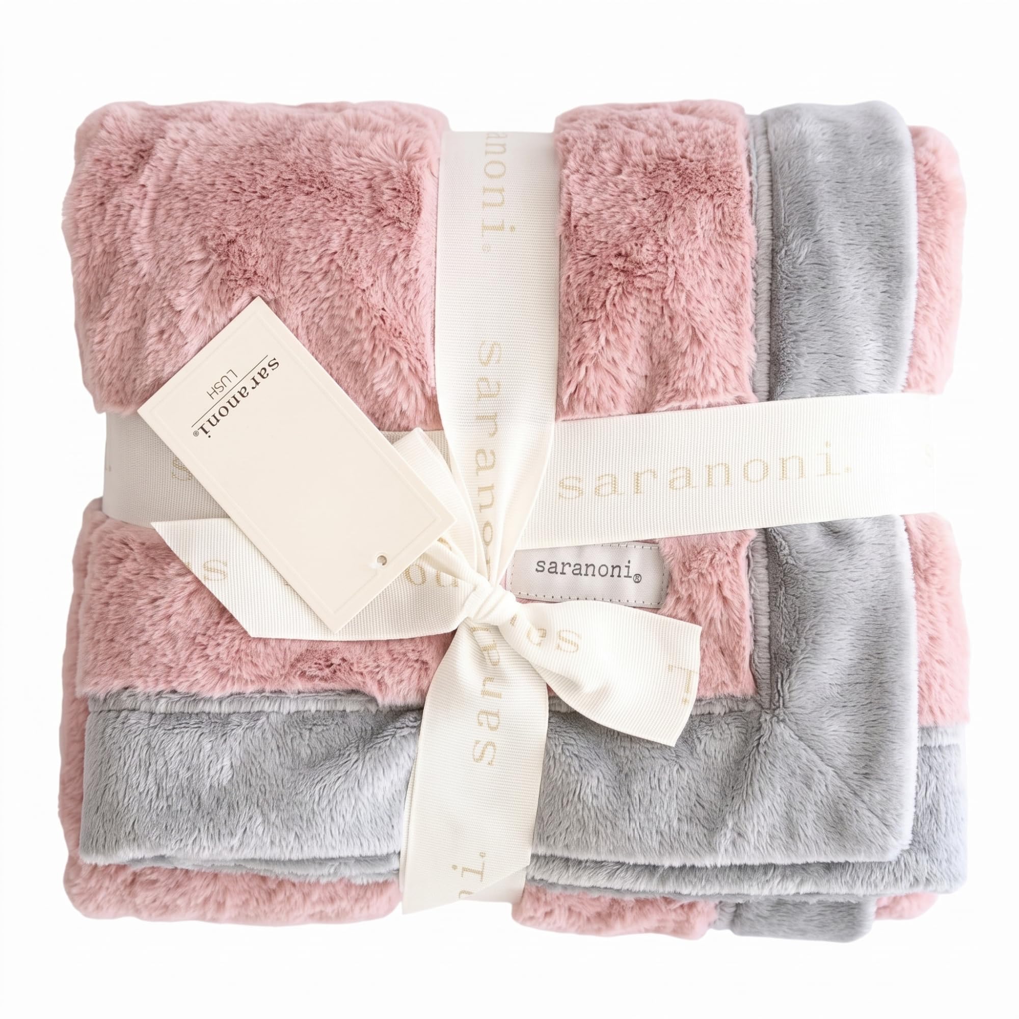 Saranoni Luxury Baby Blanket Receiving Blanket Light Pink Gray 40x30