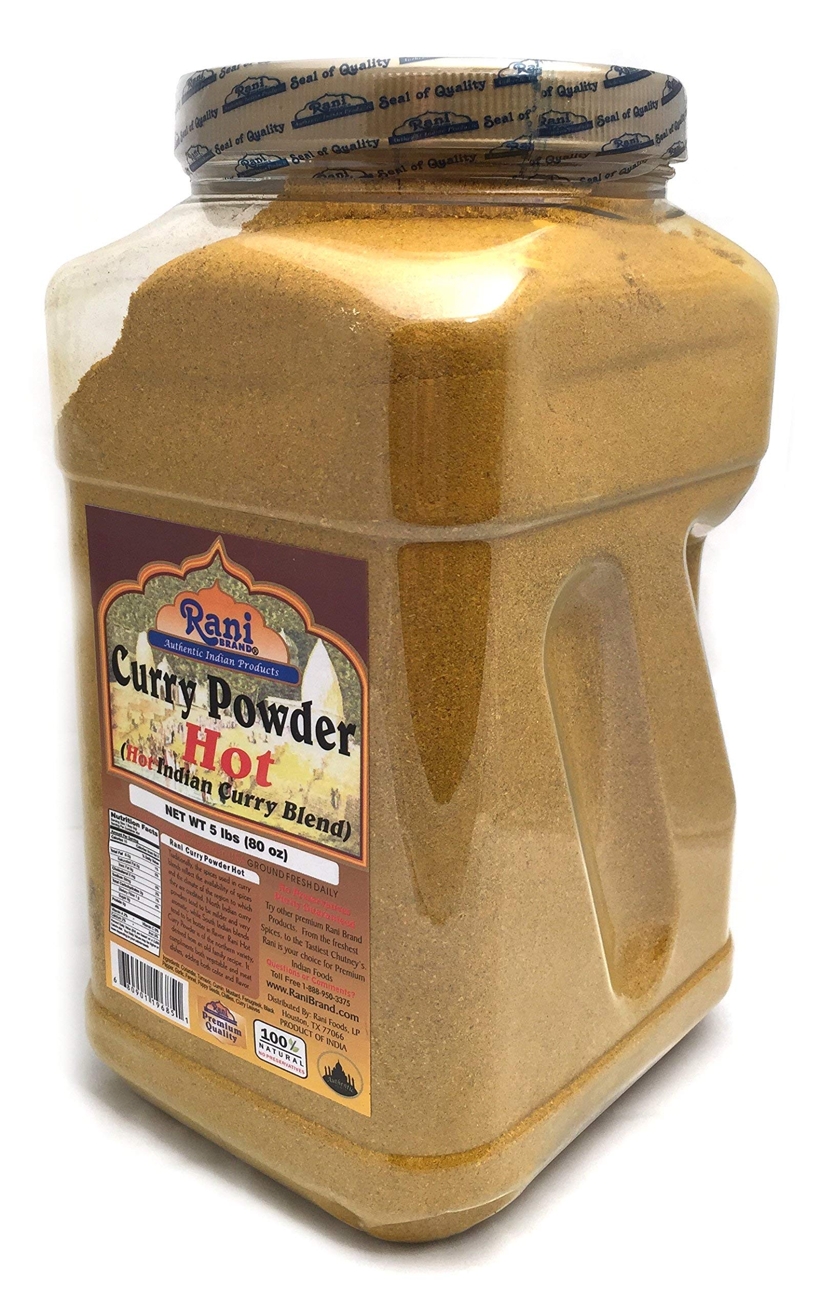 Rani Curry Powder Hot (11-Spice Authentic Indian Blend) 80oz (5lbs) 2.27kg Bulk PET Jar ~ All Natural | Salt-Free | Vegan | No Colors | Gluten Friendly | NON-GMO | Kosher | Indian Origin