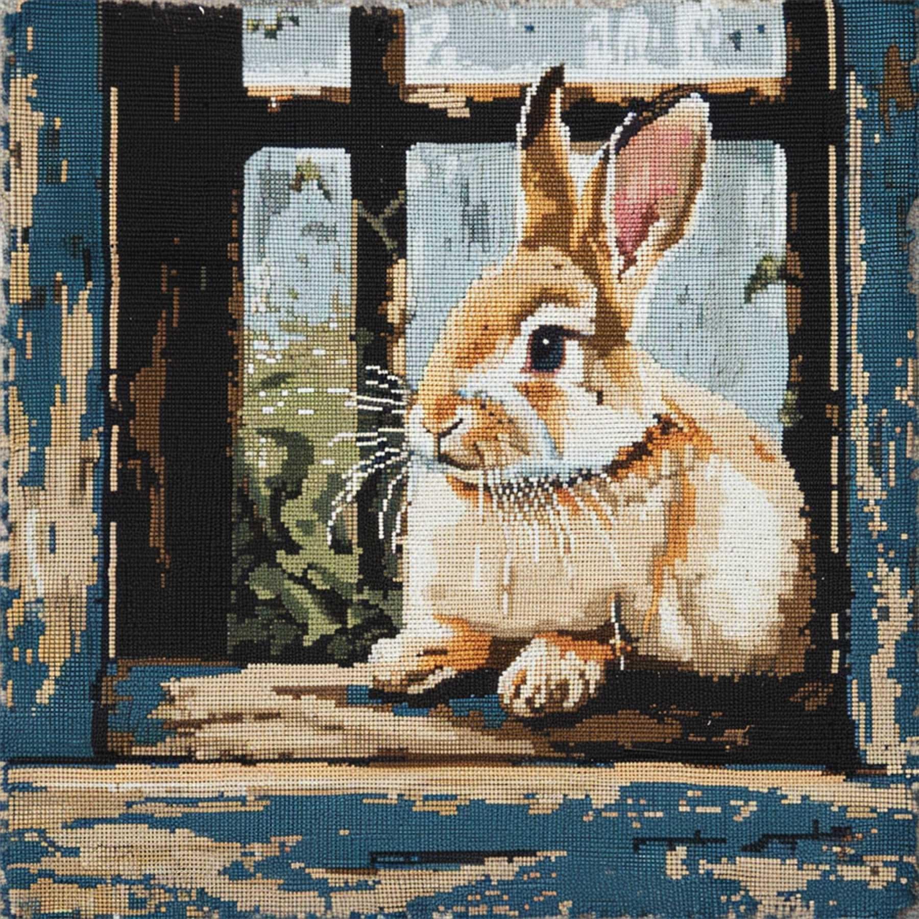 WallustrioaW DIY Latch Hook Kits Pillow Cover,Animal Rabbit