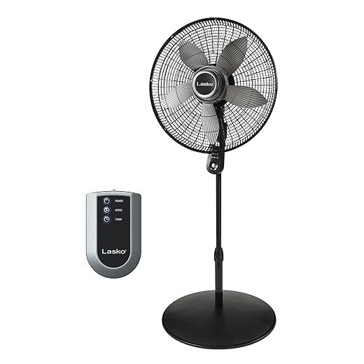 Lasko Oscillating Pedestal Fan, Adjustable Height, Timer, Remote Control, 4 Speeds, Floor Fans for Home Bedroom, Living Room, and Home Office, 20", Black, S20620