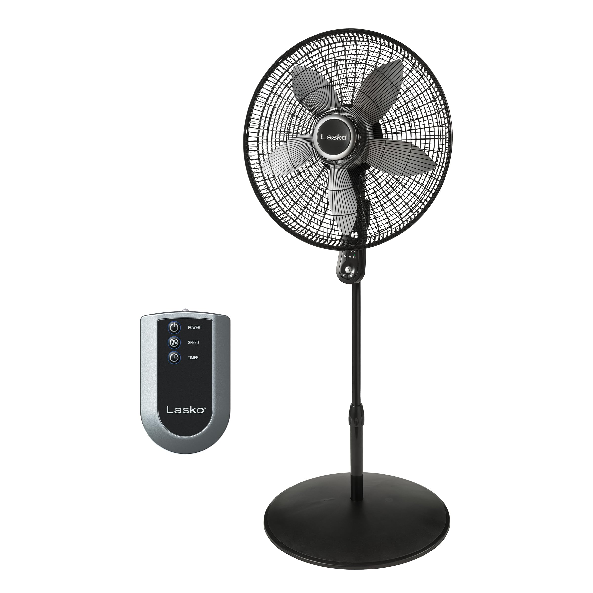 Lasko Oscillating Pedestal Fan, Adjustable Height, Timer, Remote Control, 4 Speeds, Floor Fans for Home Bedroom, Living Room, and Home Office, 20", Black, S20620