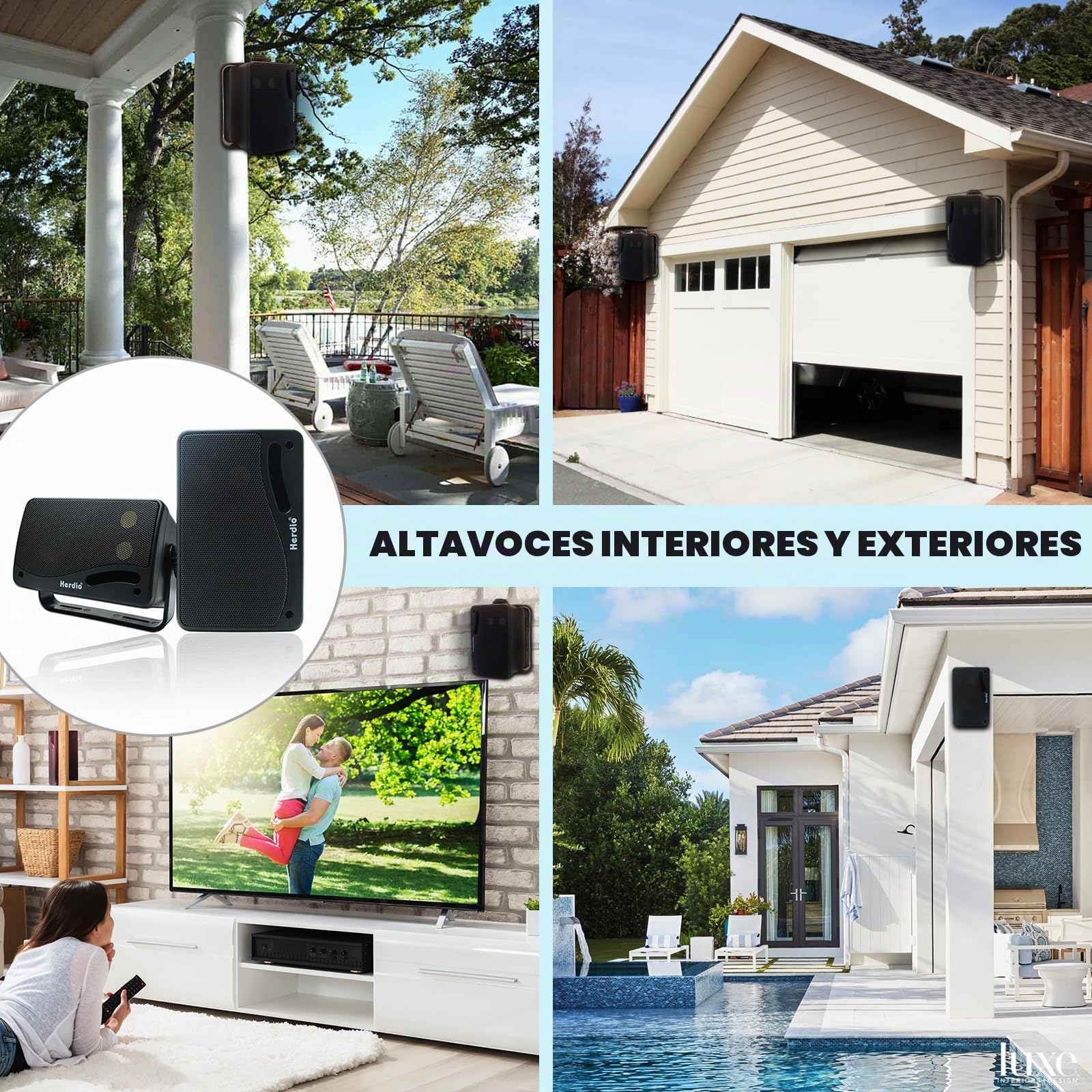 Herdio Altavoces pasivos para Exteriores de 3,5 Pulgadas, 200 W, 3 vías, Impermeables, para Interior, Exterior, Interior, Barco, jardín, Patio (1 par, Negro)