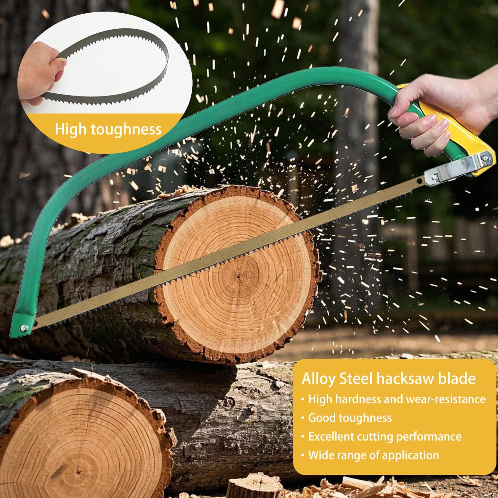Lot de 10 lames de scie à archet de rechange de 53,3 cm, compatible avec n'importe quelle scie à archet de 53,3 cm pour la coupe d'arbres, alliage d'acier super dur