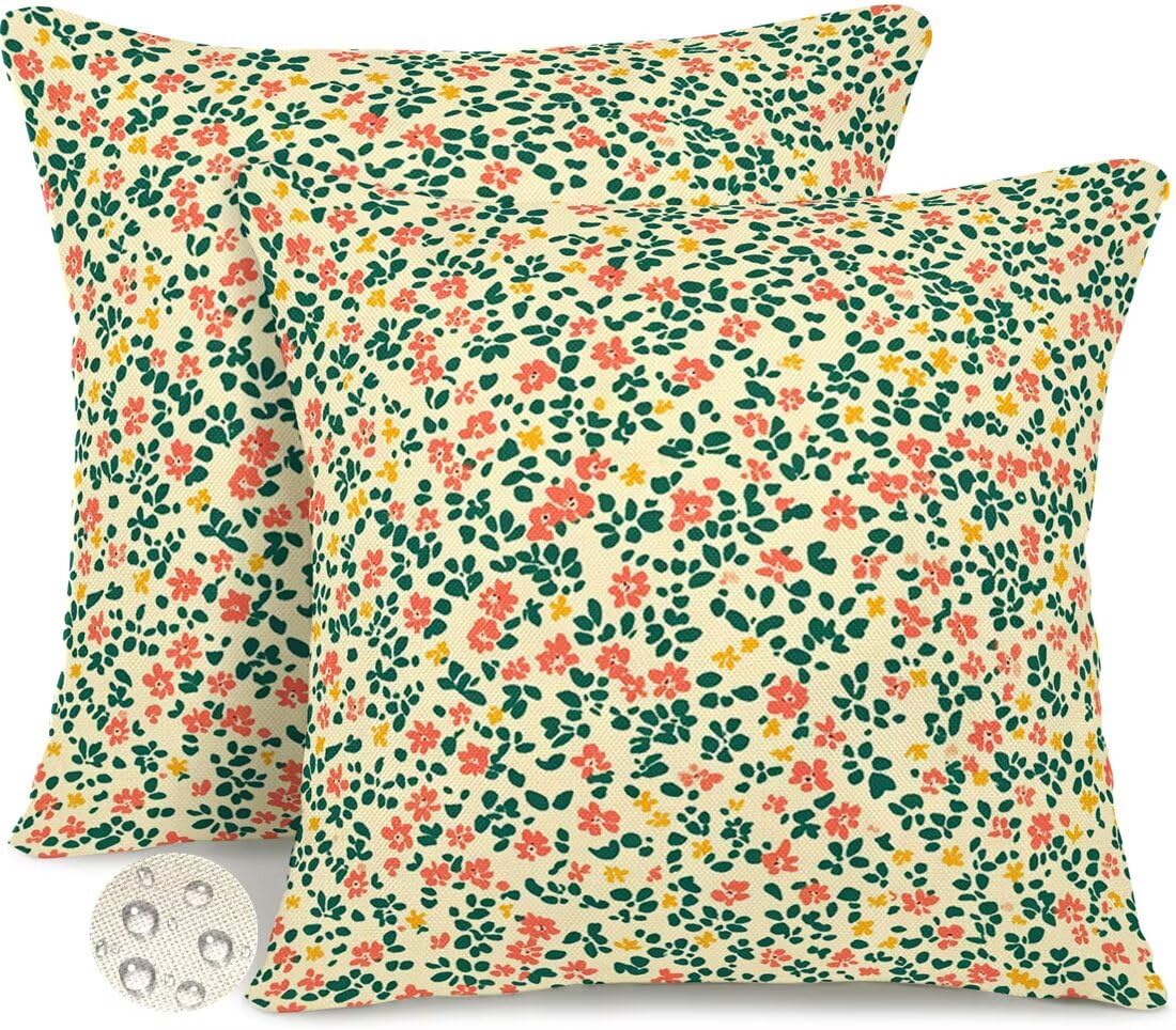 Outdoor Cushions 65cm x 65cm Set of 2 Waterproof Spring Cushion Covers Floral Garden Cushions Summer Decorative Pillows Throw Pillow Covers Double-Sided for Outdoor Patio Garden Couch Sofa -GY490