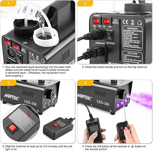 Miniatura 4 de AGPTEK Máquina de niebla, máquina automática de humo en aerosol con efecto de luz LED colorido, control remoto inalámbrico y con cable con indicador