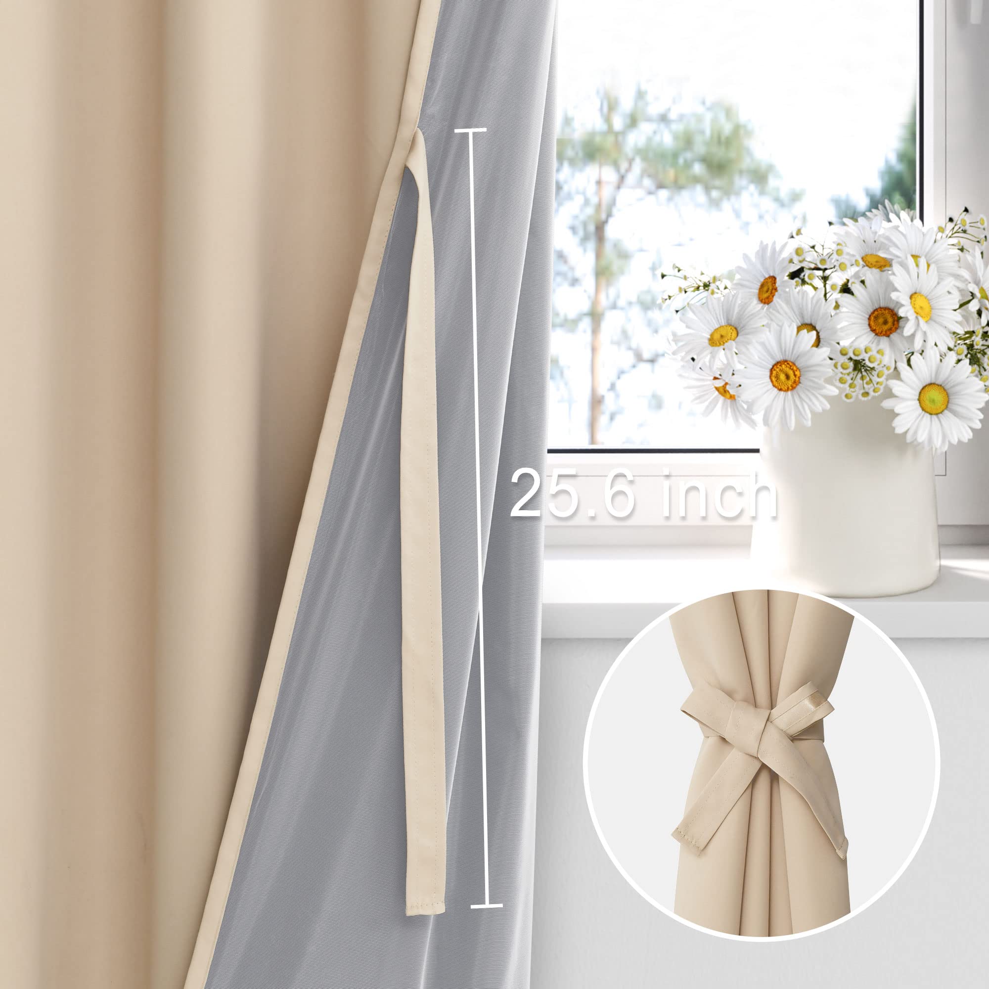 XWZO Lot de 2 Rideaux 100% occultants – Rideaux à Isolation Thermique avec Doublure Noire, antibruit et bloquant la Chaleur – pour fenêtre de Chambre à Coucher et de Studio – Beige Biscotti – 177,8 x