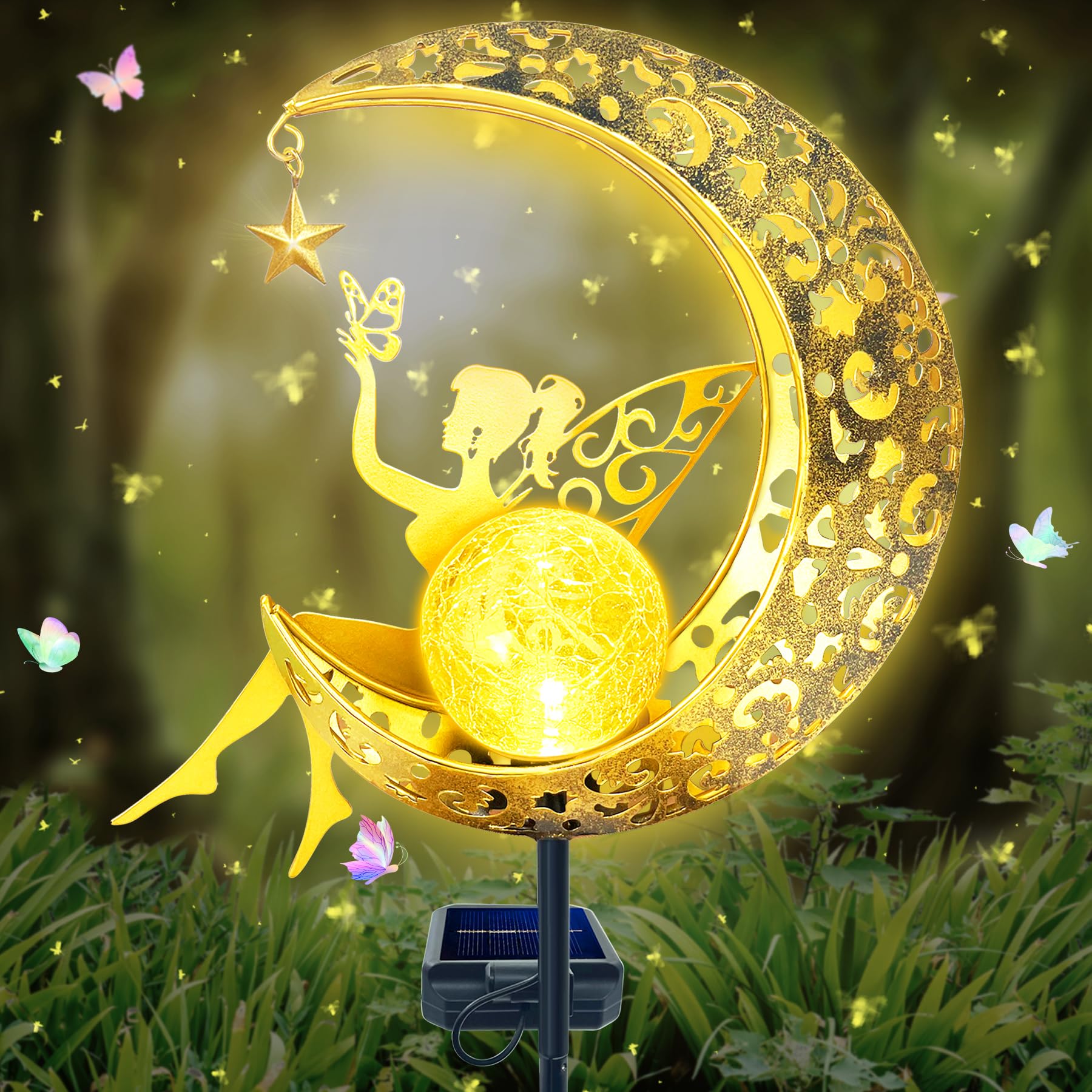 TZEKING Mond Solarleuchten Garten Deko Terassendeko,Mond Solarleuchten Garten im Freien,Elfe/Blumenfee Wasserdichte Solarleuchte mit Erdspieß