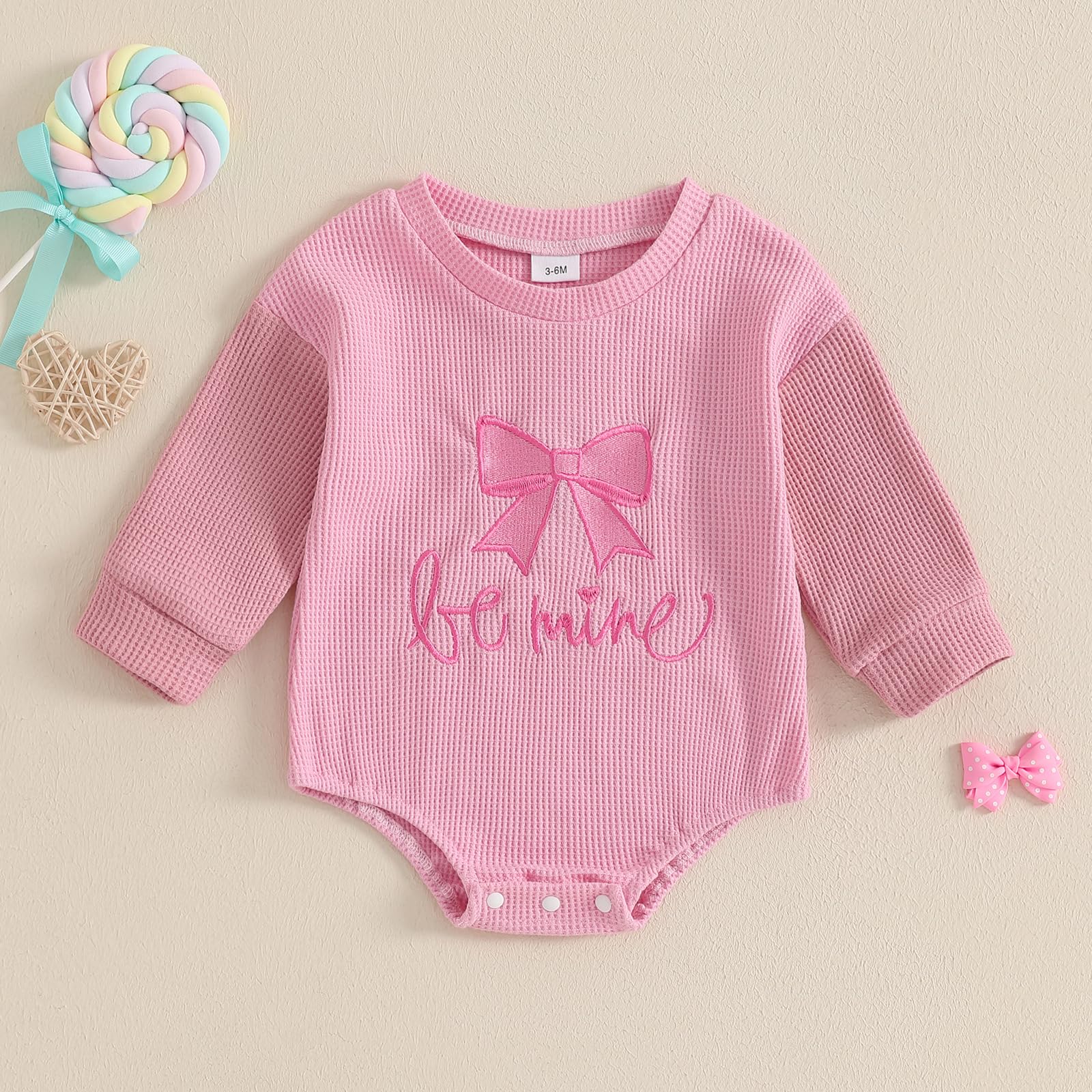 Baby Valentines Clothes Newborn Infant Boy Girl My First Valentines Outfit Long Sleeve Knit Bubble Romper (Be Mine, 3-6 Months)