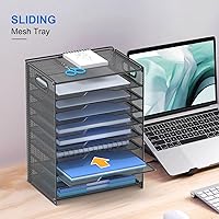 Vista 4 de OUTWOLF 10 Tier Paper Organizer - Letter Tray Mesh Desk File Organizer with Handles for Office School Desktop, Black