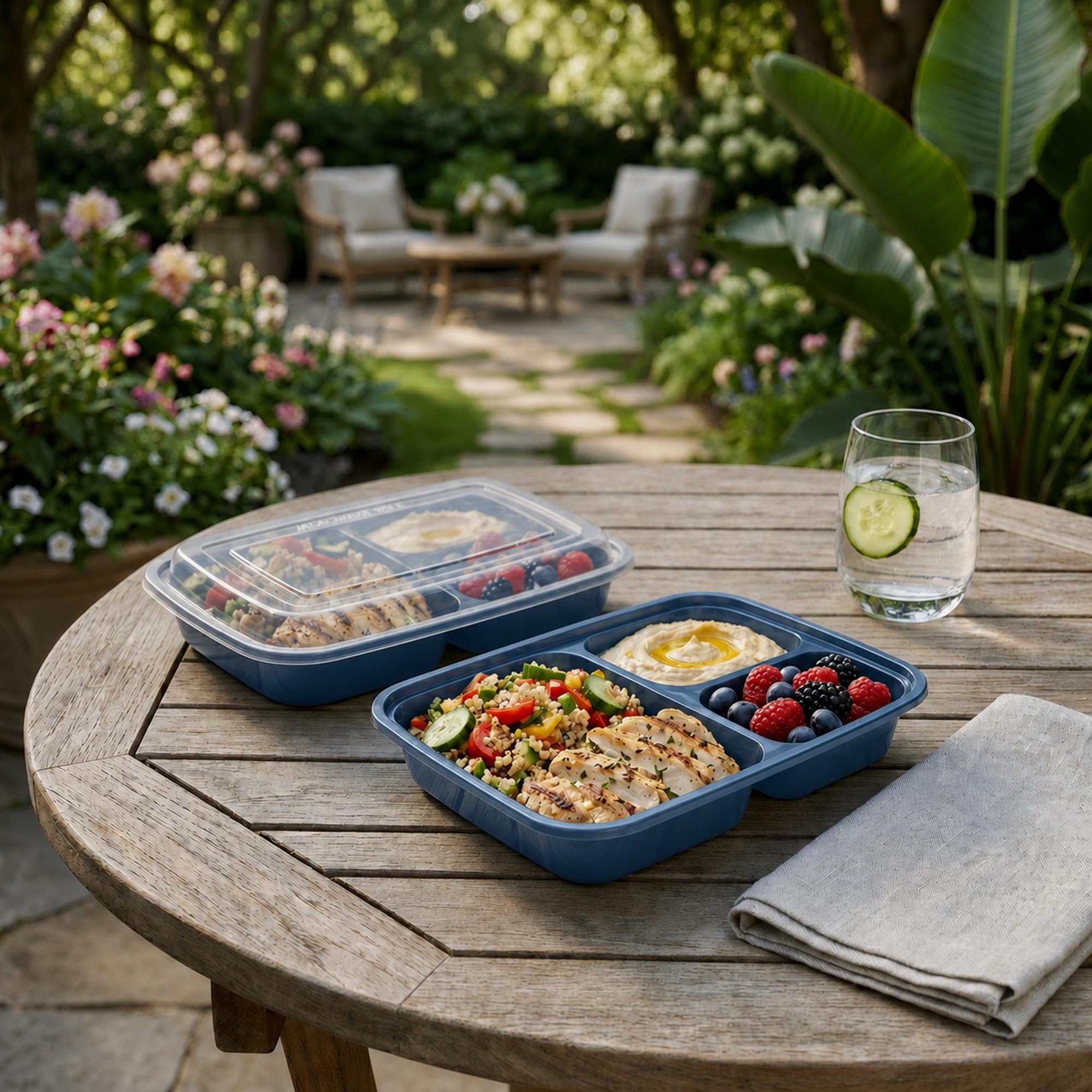 Restaurantware Asporto - Cajas para llevar con compartimentos de 26 onzas, 100 recipientes de preparación de comidas para microondas, 3 compartimentos, con tapas de plástico transparente, recipientes