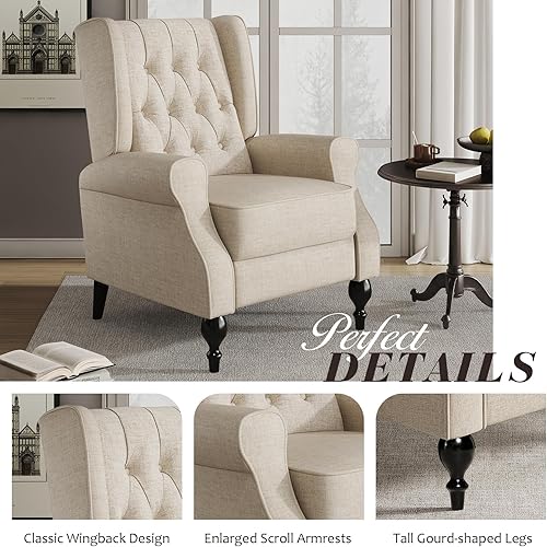 Miniatura 8 de Jocisland Wingback - Silla reclinable con respaldo para adultos, silla decorativa para sala de estar, silla con brazo tapizado alto para dormitorio,
