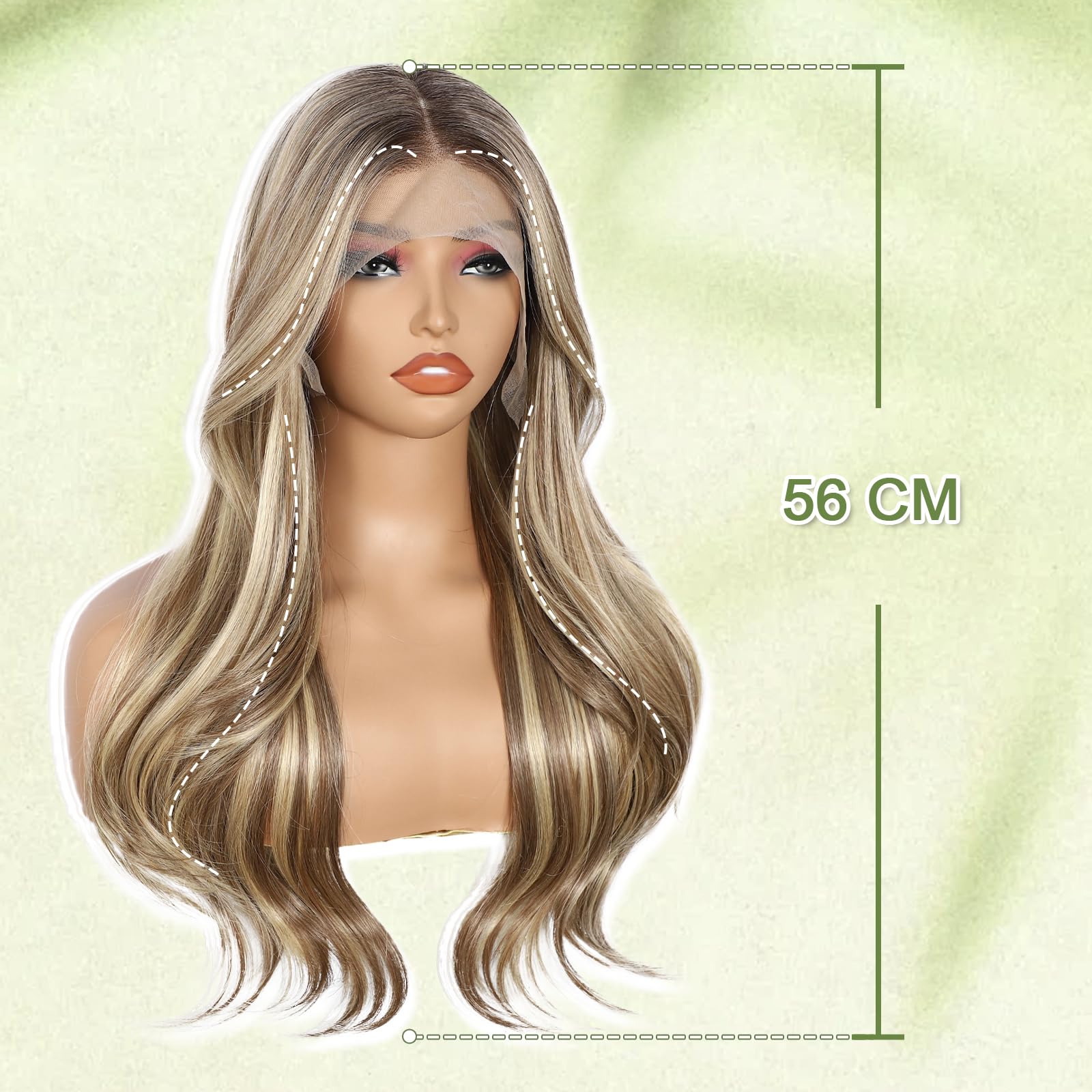 Sapphirewigs Blonde Perücke Lace Front 13x4 Synthetische Perücken Große Wellen Mix Braun Lace Front Haare Vorgezupft Tägliche Wear Party Date Weihnachten 22 inch