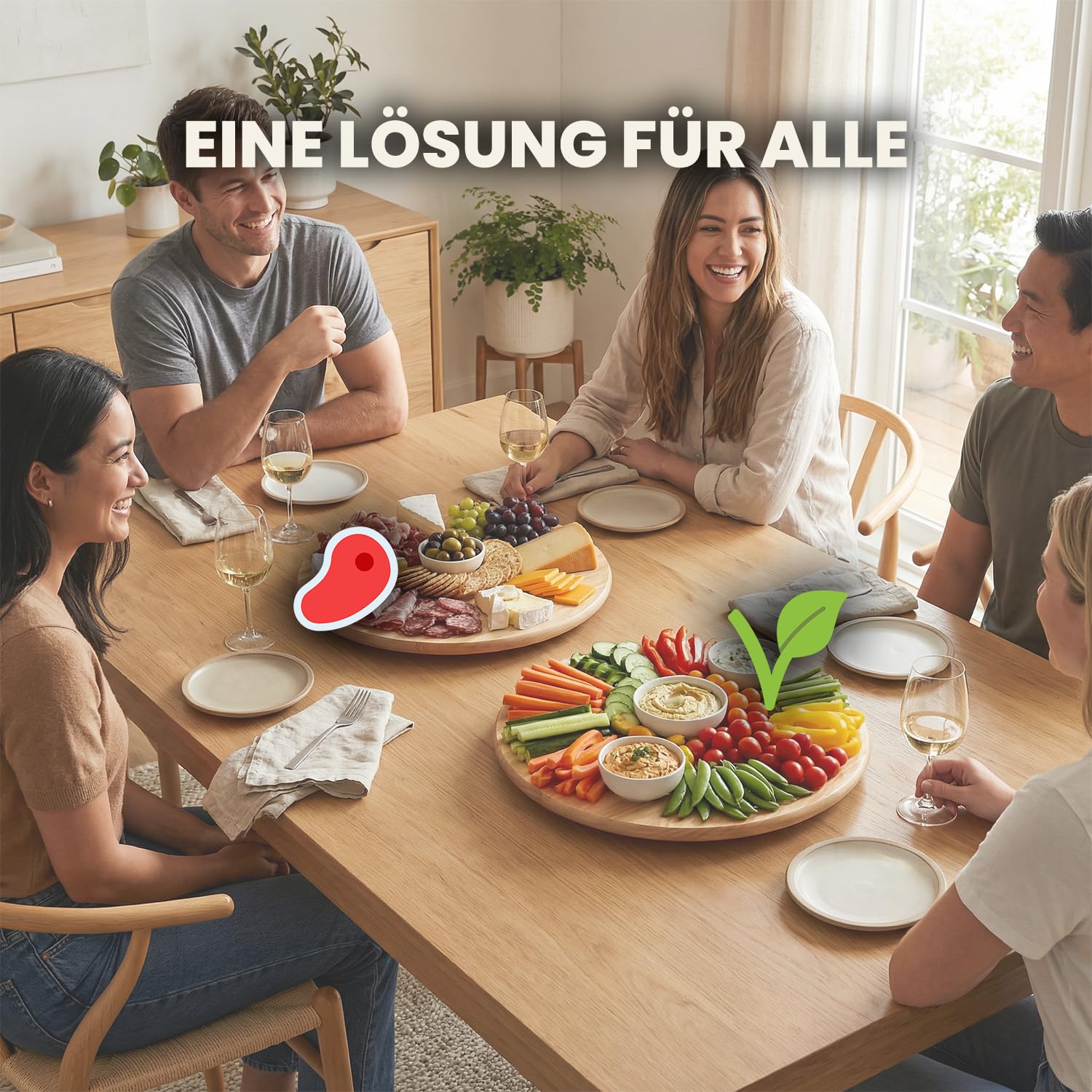 Drehteller Holz stabil mit Rutschfester Unterseite Durchmesser 40 cm | 40 cm, Robustes Buchenholz massiv, 360 drehbar, Stabiler Stand, Leichtgängige Rotation, Für Küche und Esstisch