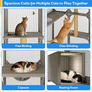 Window Catio Outdoor Cat Enclosure for Indoor Cats, 99.5 Tall Outdoor Cat Patio Cat House with Ultra-Fine Mesh, Large Expandable Perch for Window, 8 Jump Platforms, Scratching Post, Keep Bugs Out