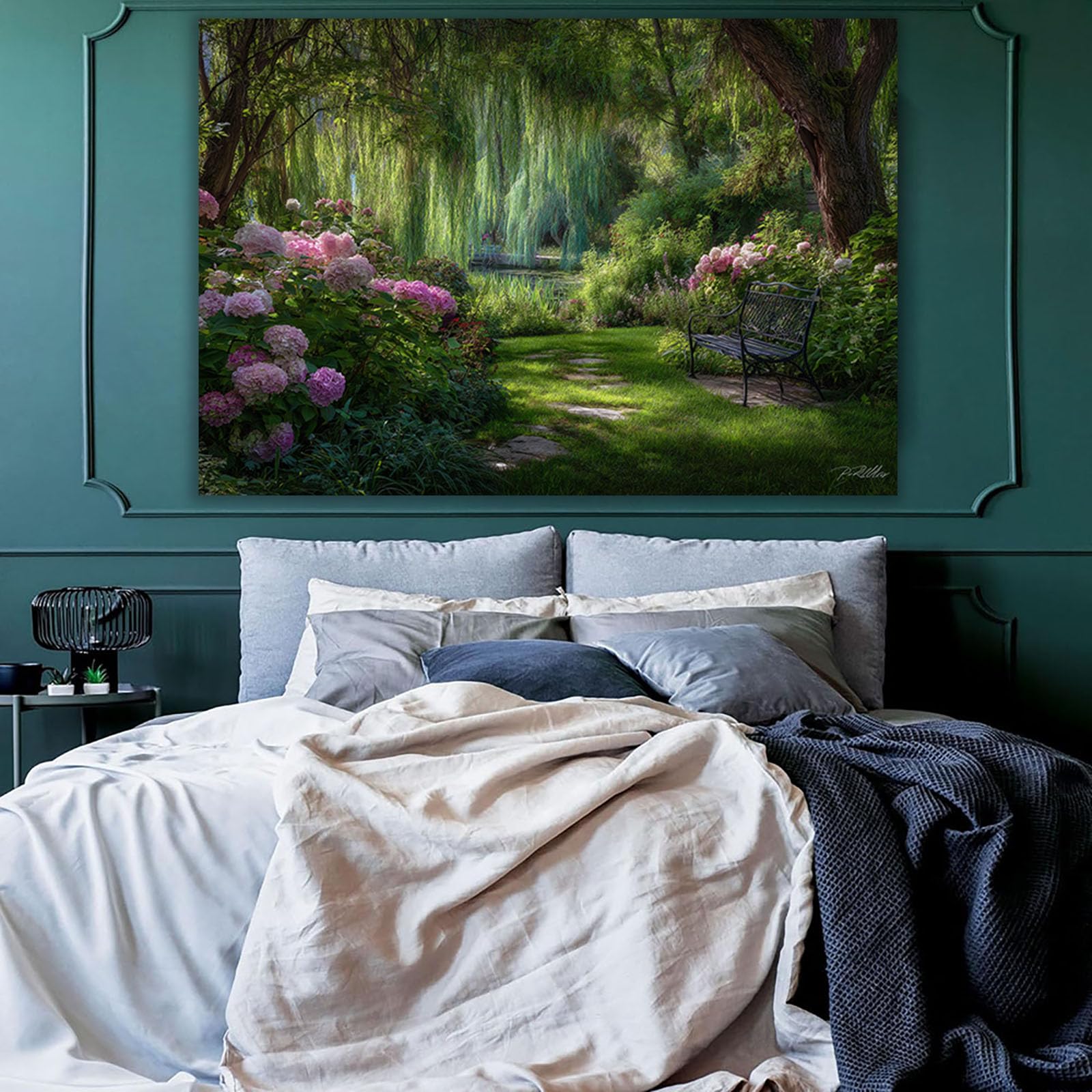ZAMAEIU Semplice arte botanica Stampe su Canvas Sentiero da giardino per Camera da Letto Agriturismo Soggiorno Bagno(verde)-30x50cm Incorniciato