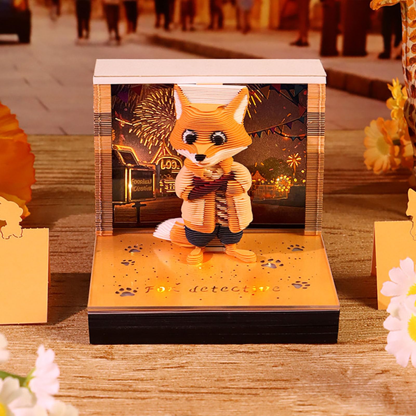 3D-Notizblock, Cartoon-Fuchs, Papierschnitzerei, abreißbarer Notizblock mit Licht