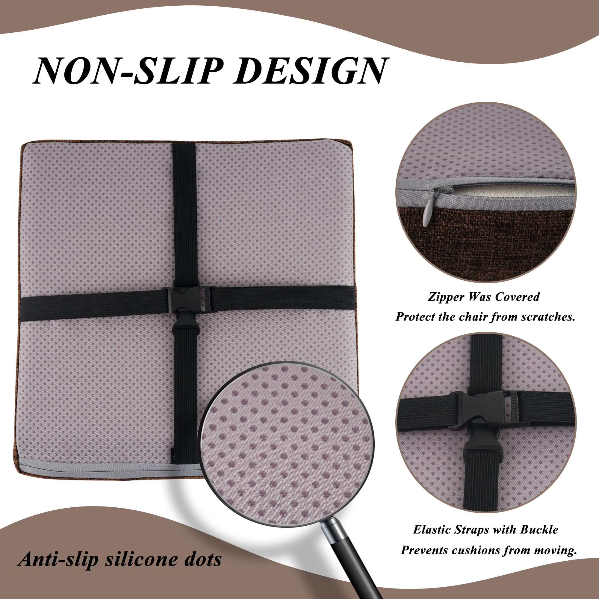 FlyGulls Square Bar Stool Cushions Non-Slip Chair Pads with Ties 2“ Thick Chair Cushions Set of 2 with Machine Washable Cover (30.5x30.5cm/12x12inch - Image 2