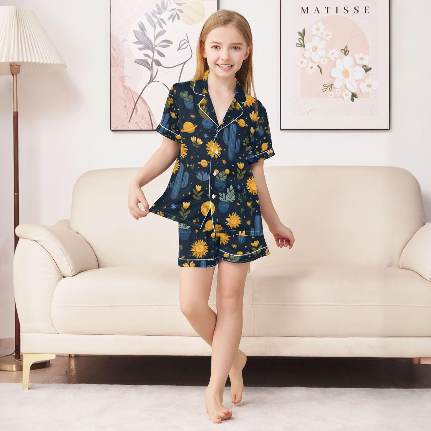 Silk Pajama Sets Short Sleeve Pajamas Soft Sleepwear 2 Piece Pjs Set