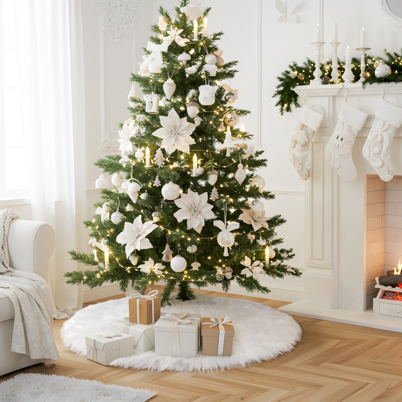 N&T NIETING Weihnachtsbaum Decke, 71cm Weihnachtsbaum Rock Weiße, Pelz Weiche Luxus Faux Weihnachtsbaumdecke Rund Christbaumdecke für unter den Weihnachtsbaum Deko