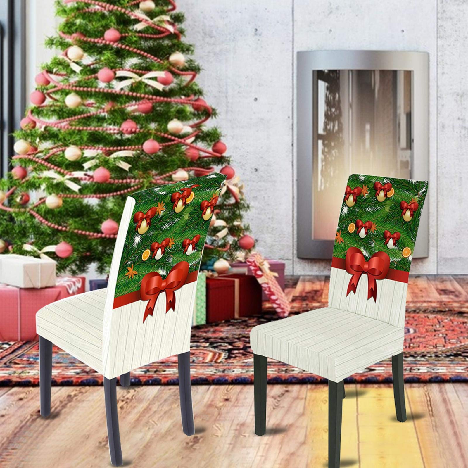 Set Di 12 Coprisedie Natalizi Elasticizzati Con Motivi Festivi - Fodere Universali Per Sedie Da Pranzo, Hotel, Banchetti