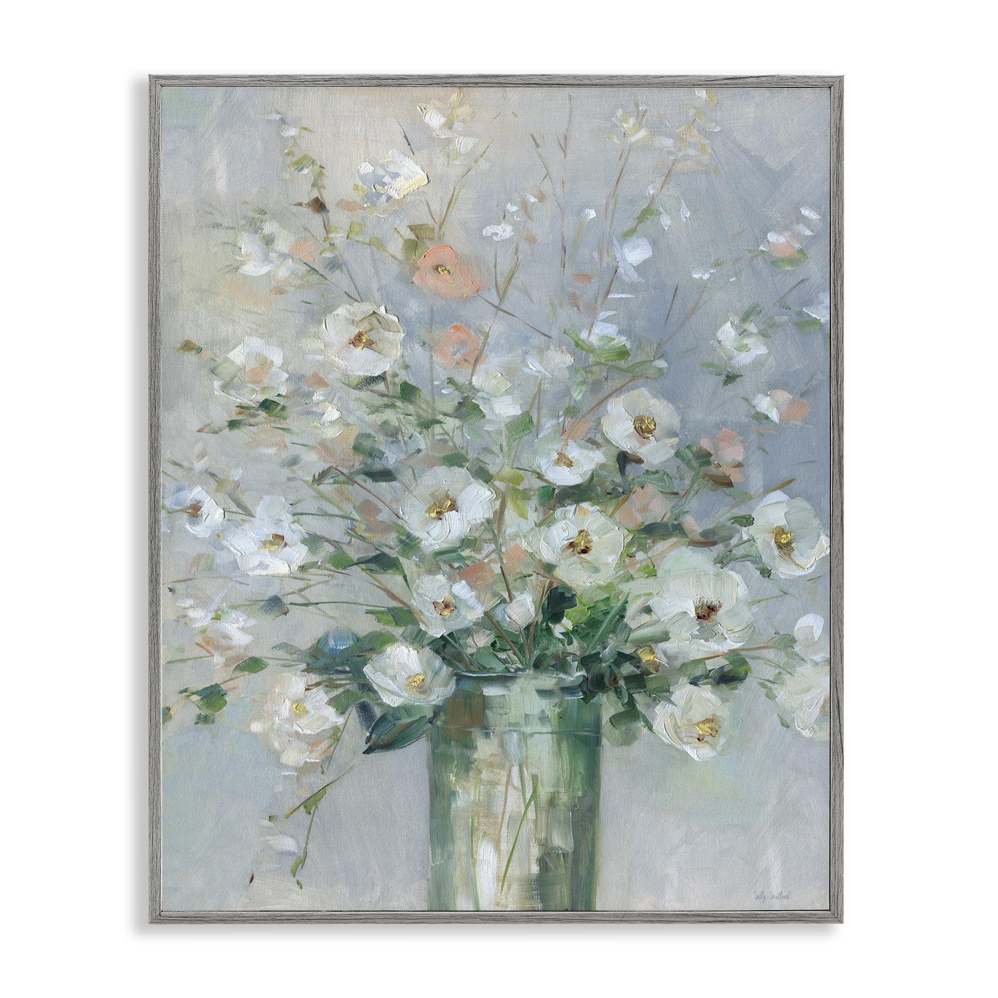 Stupell Industries Farmhouse Gray (Textured) 'Delicate White Blossoms Impression'| Framed Giclee Art