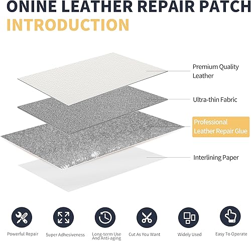 Miniatura 106 de ONine - Cinta de reparación de piel, parche para reparación de piel autoadhesivo de 12 x 48 pulgadas, impermeable, resistente al desgaste, para Negro