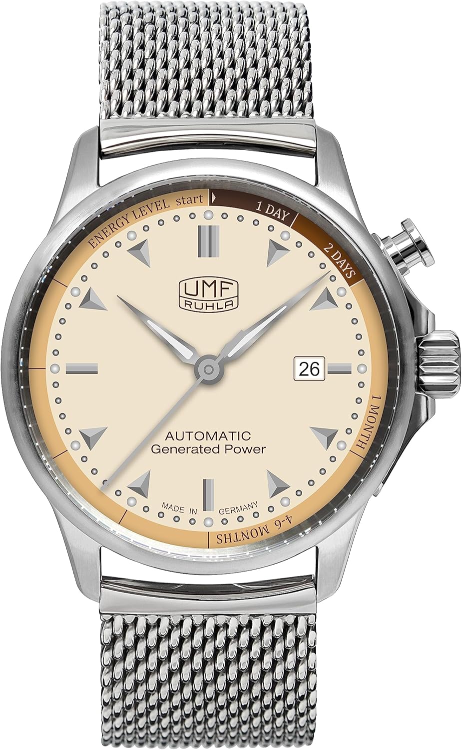UMF RUHLA Autokinetic 1062M-3 Men's Watch with cream dial and Milanese bracelet