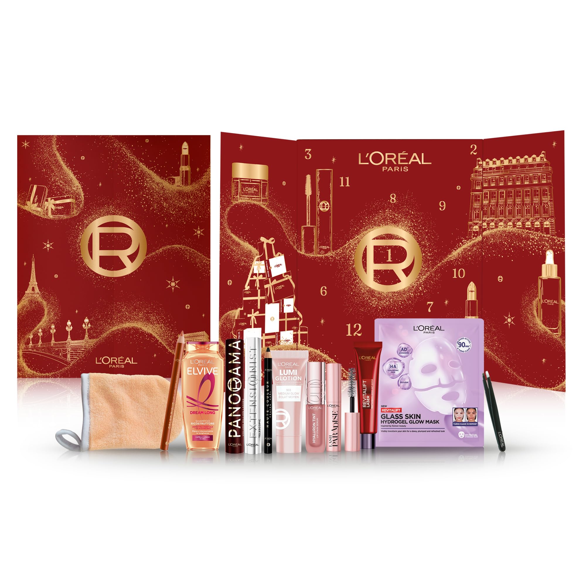 L'Oréal Paris, Calendario dell'Avvento 12 Giorni 2026, 12 Prodotti Iconici per il Make-Up, la Cura del Viso e dei Capelli, Struttura con 12 Porticine, Per un Natale Unico e Pieno di Sorprese