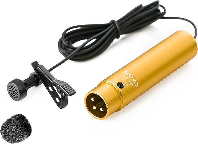 Movo LV-6 Pro Grade Cardioid XLR Lavalier Condenser Microphone, with 8.3mm Mic Capsule, Lapel Clip and Windscreen (48V Phantom Powered)