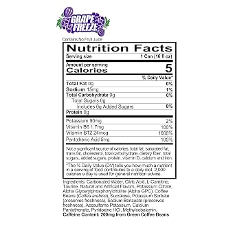 REDCON1 Energy High Performance Drink | Grape Freeze | Zero Sugar Energy Drink with Alpha GPC Nootropic, 200mg of Natural Caffeine, Vitamins B6, B12 & B5 to Boost Mood (12 ct)