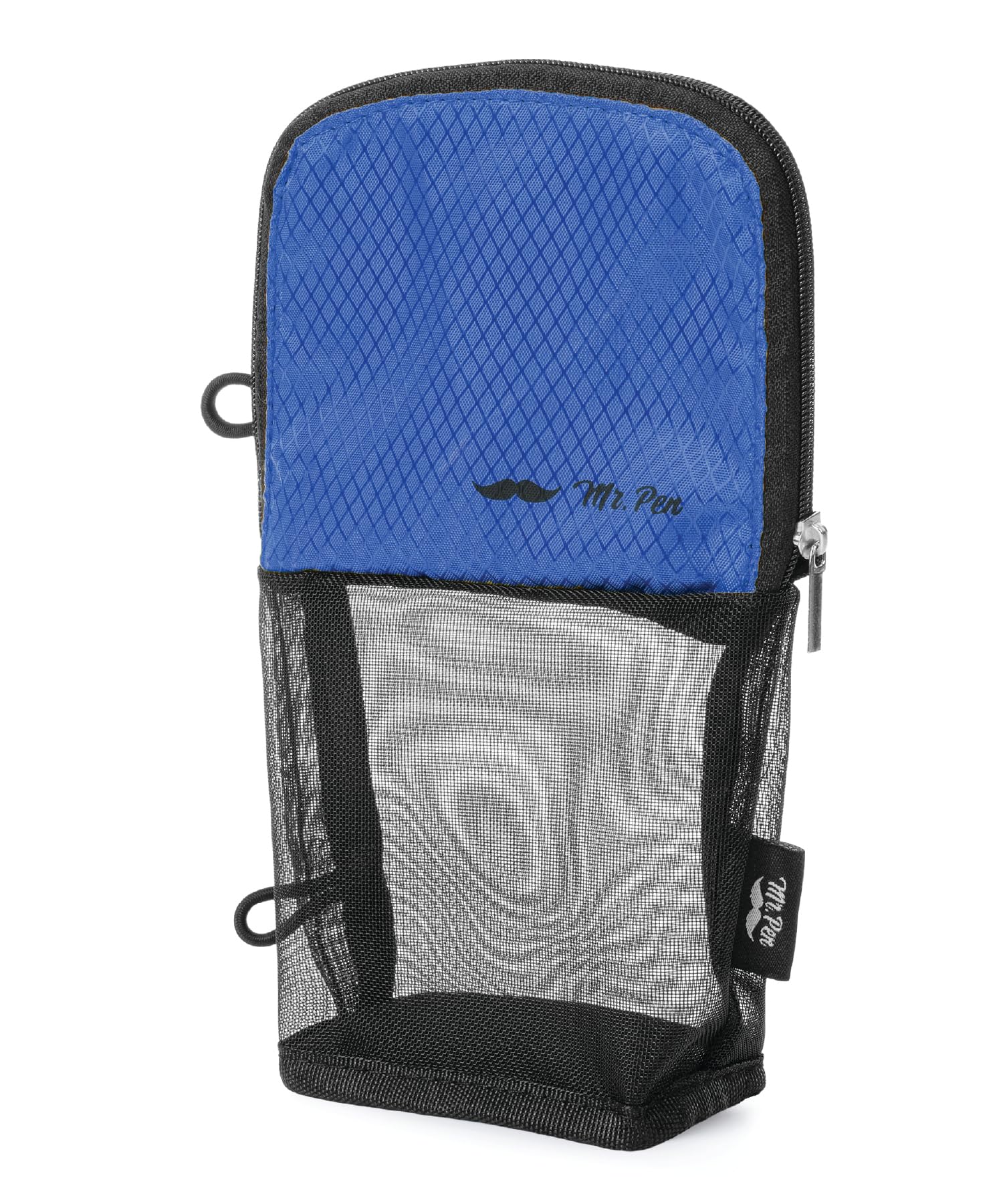 Mr. Pen- Cute Pencil Case Pouch, Sit & Lay Mesh-View Design, Black & Blue, Interior Pocket & 2 Elastic Binder Loops, Standing Pencil Case for Girls and Boys