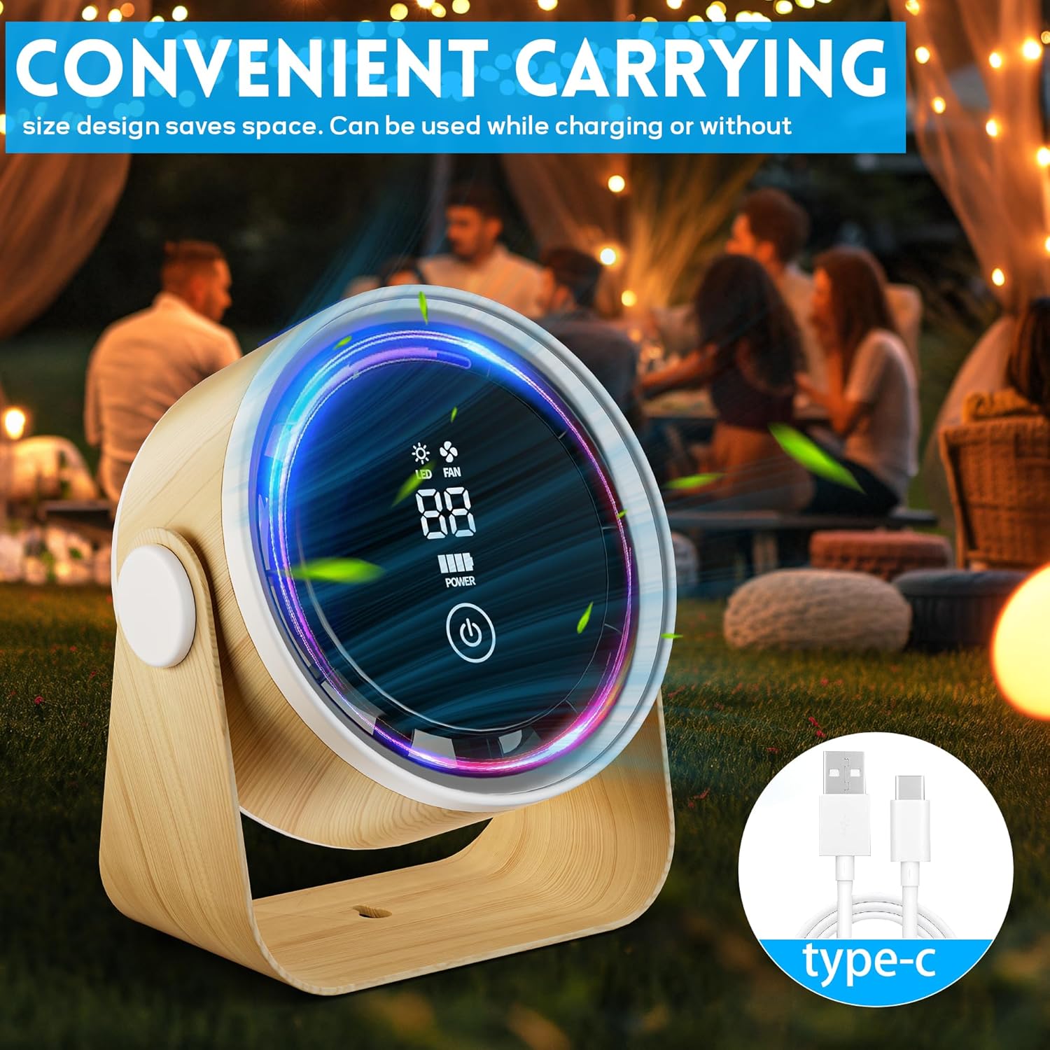 Small Desk Fan Battery Powered - Cordless Low Noise Quiet Portable Gentle Blowing without Headaches Office Bedroom Sleep Living Room Table Top Wall Hanging Kitchen Travel Camping 5-Speed 360 Rotation